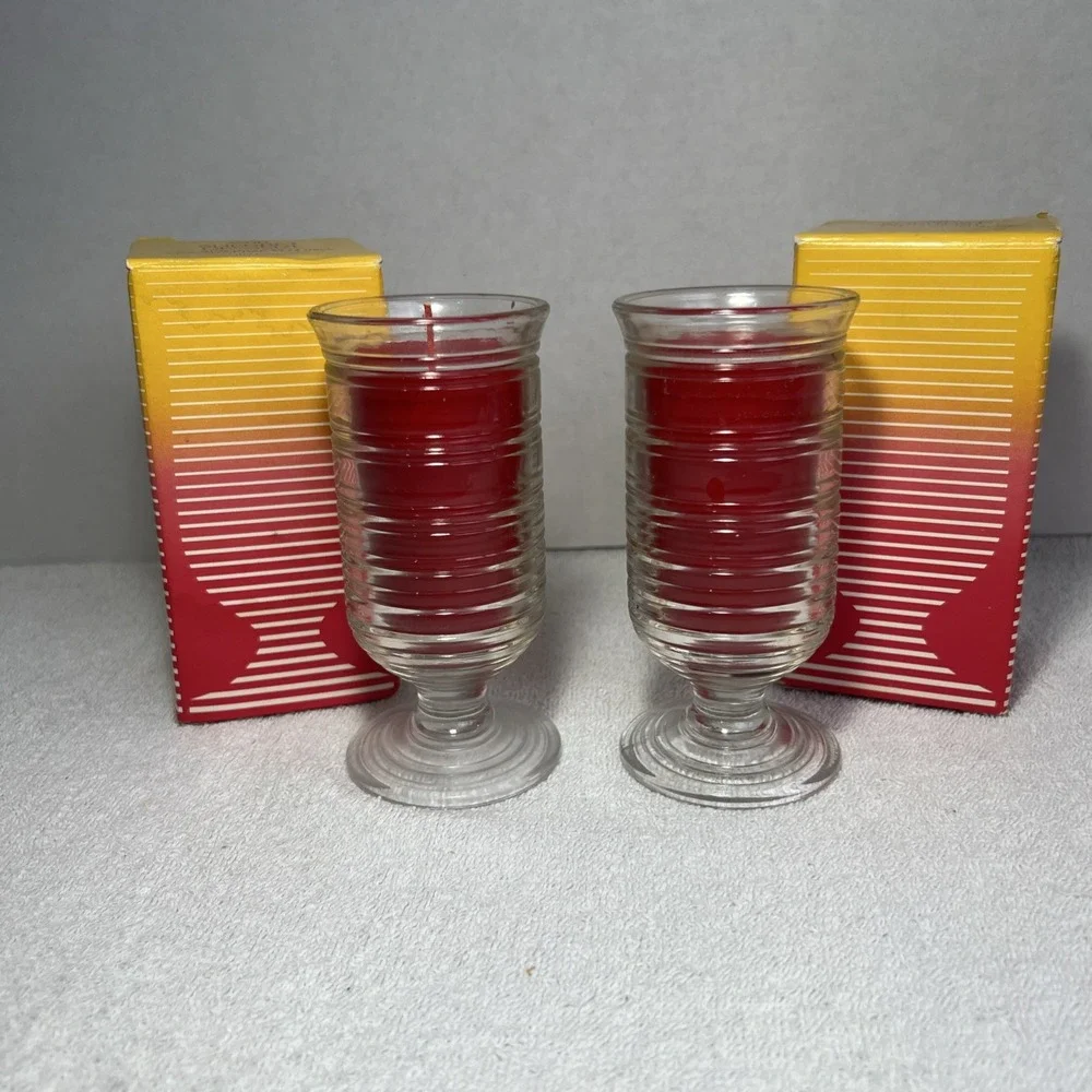 VINTAGE AVON SHERBET DESSERT SPICED‎ APPLE FRAGRANCE CANDLE LOT OF 2 GLASS SWIRL
